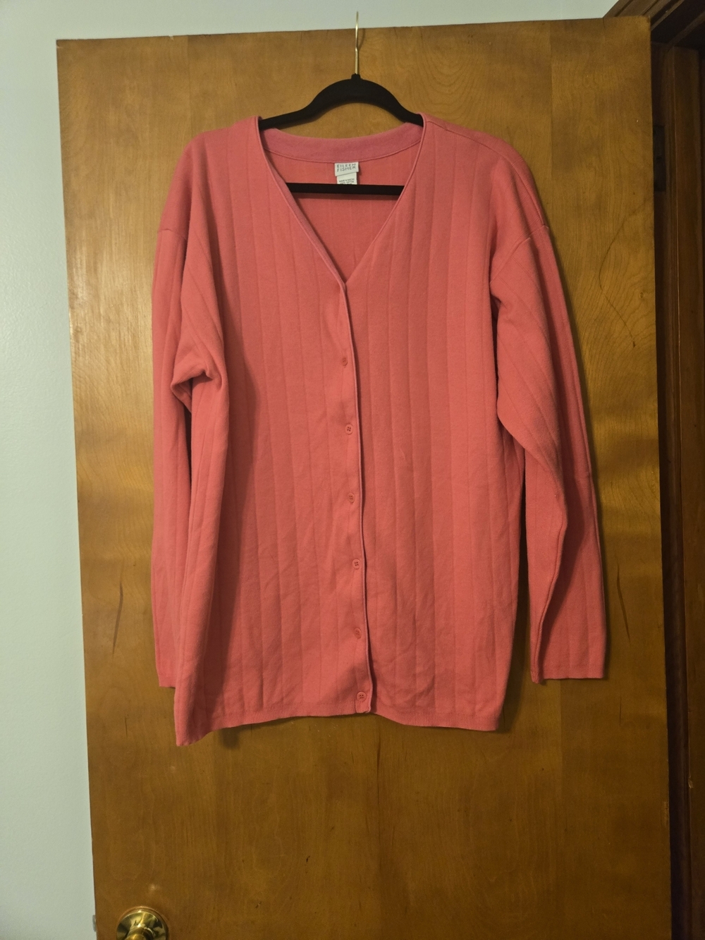 Eileen Fisher Salmon Colored Ribbed Cardigan Sweater Size M